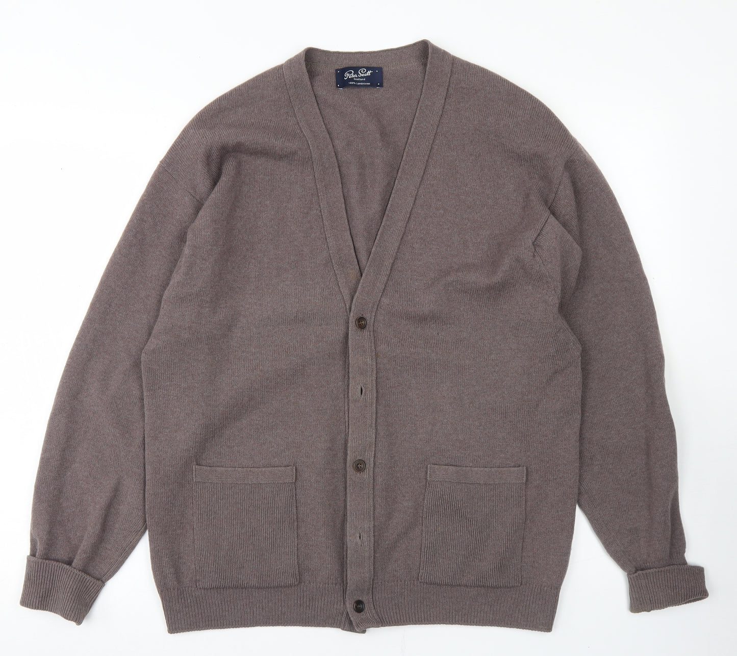 Peter Scott Mens Brown V-Neck  Wool Cardigan Jumper Size M