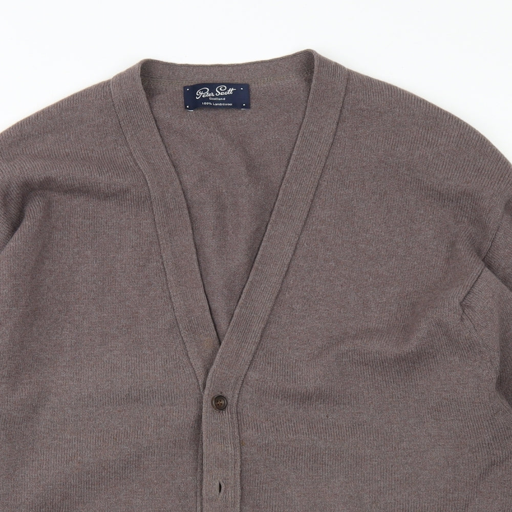Peter Scott Mens Brown V-Neck  Wool Cardigan Jumper Size M