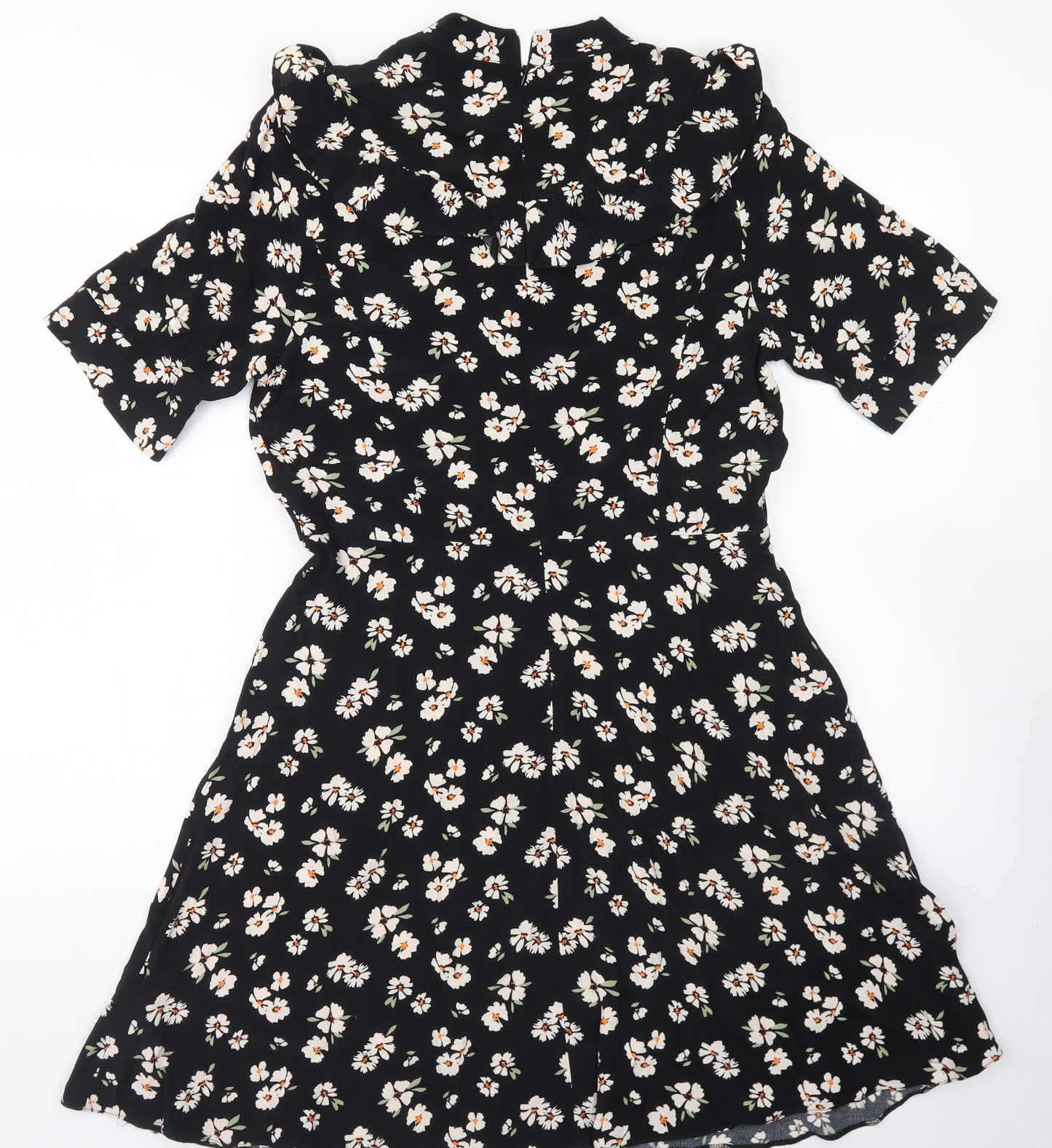 F&F Womens Black Floral Viscose Skater Dress  Size 12  Round Neck Zip