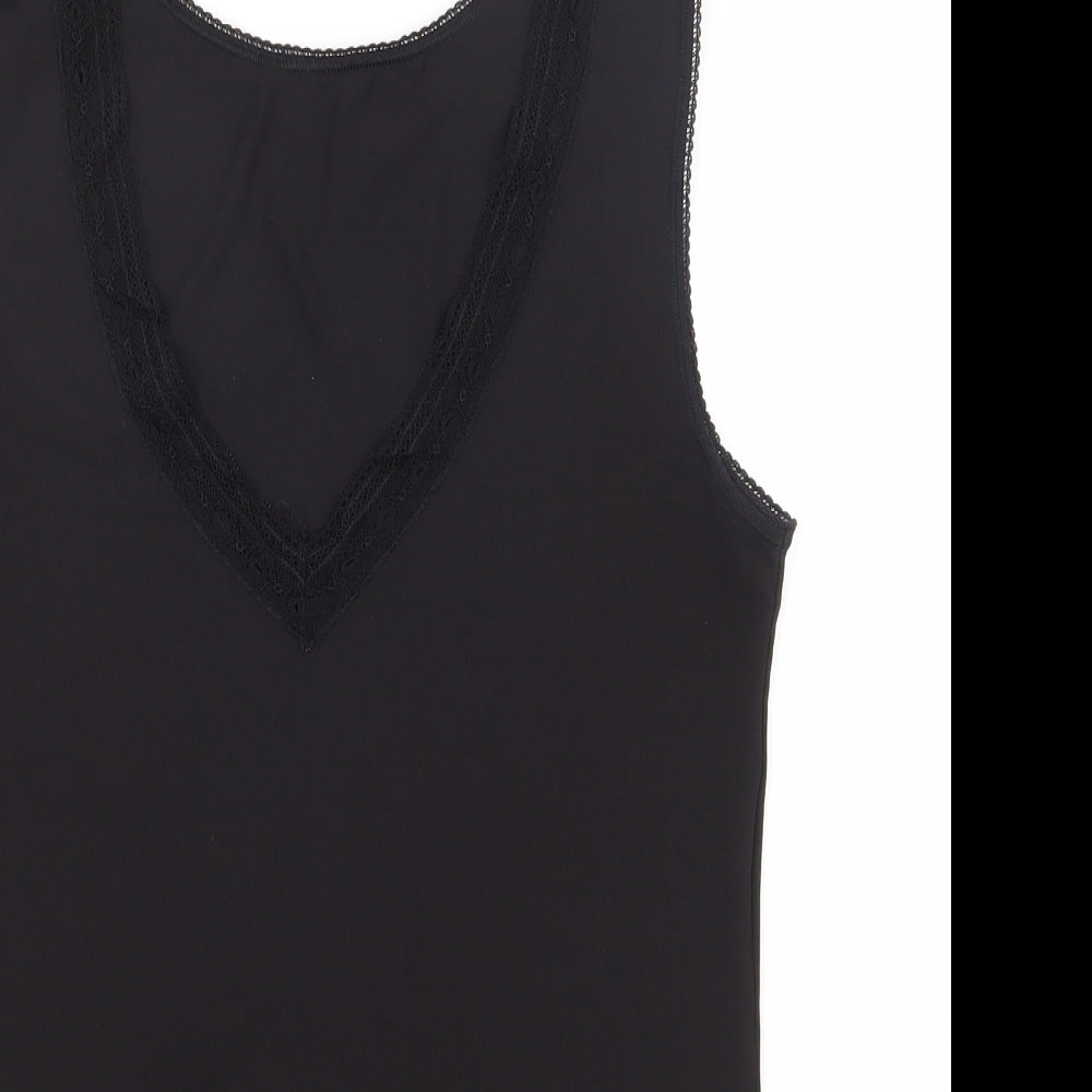 BHS Womens Black  Polyester Basic Tank Size 16 V-Neck - Lace edging