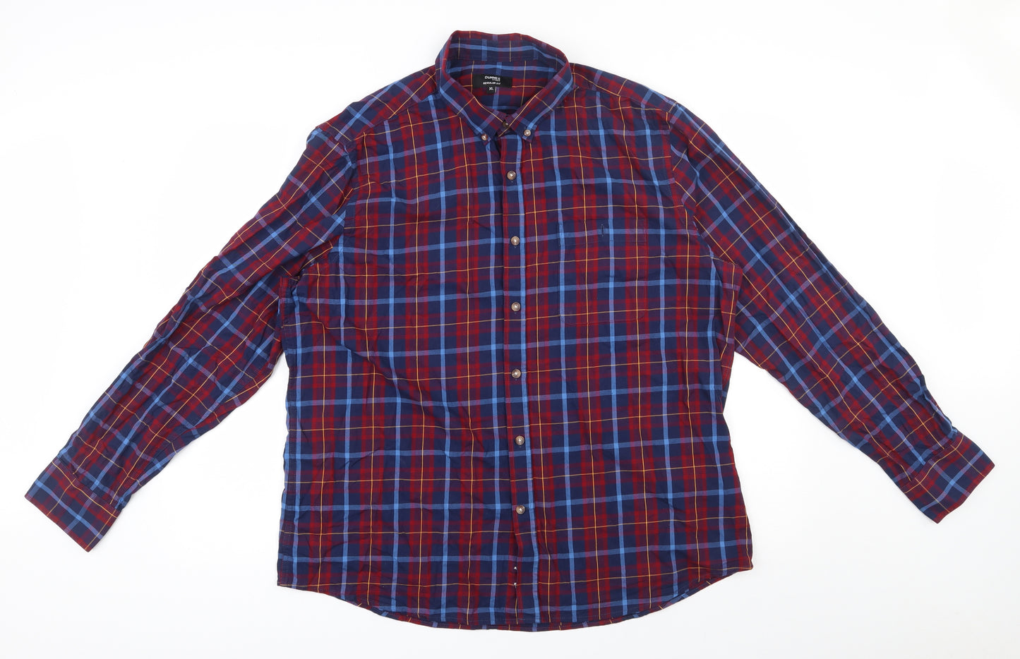 Dunnes Stores Mens Multicoloured Plaid Cotton  Button-Up Size XL Collared Button