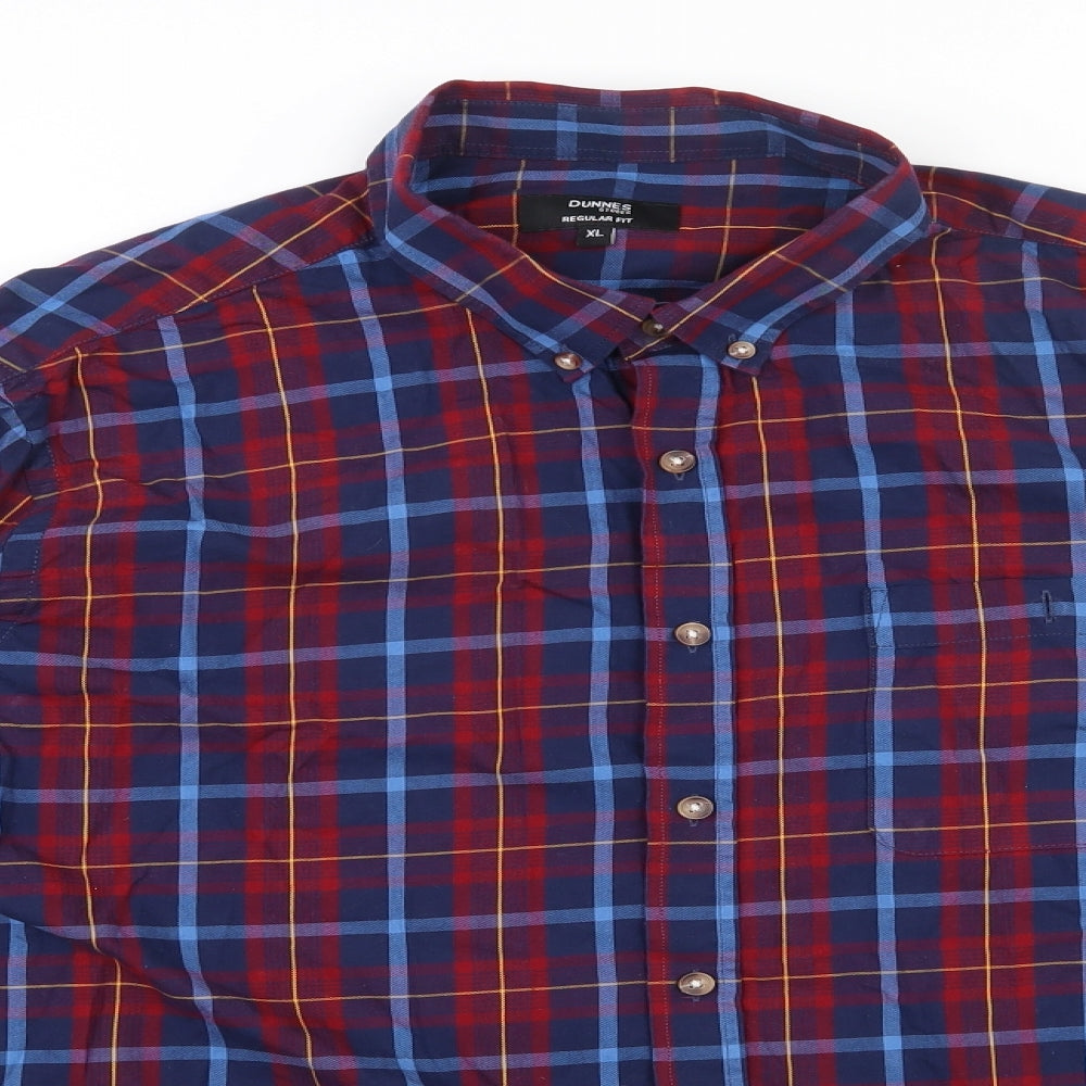 Dunnes Stores Mens Multicoloured Plaid Cotton  Button-Up Size XL Collared Button