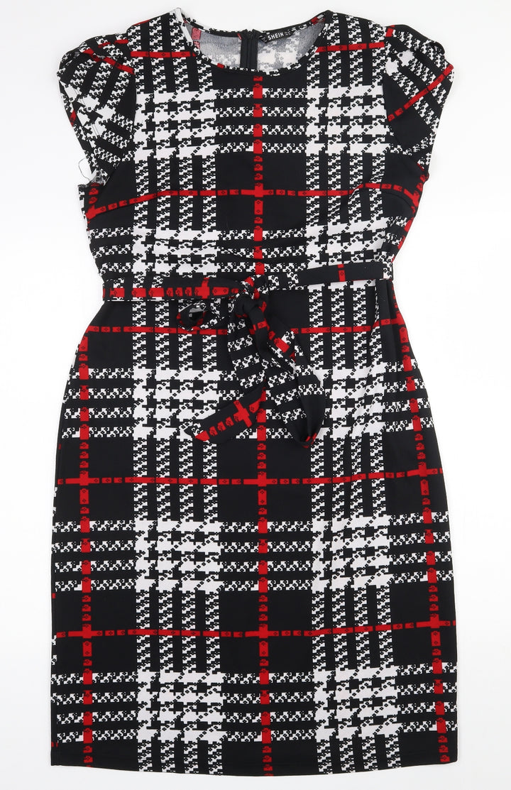SheIn Womens Multicoloured Geometric Polyester Pencil Dress Size XL Round Neck Zip