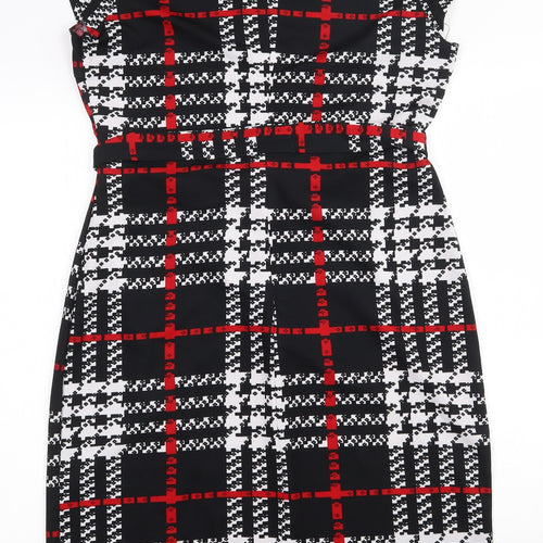 SheIn Womens Multicoloured Geometric Polyester Pencil Dress  Size XL  Round Neck Zip