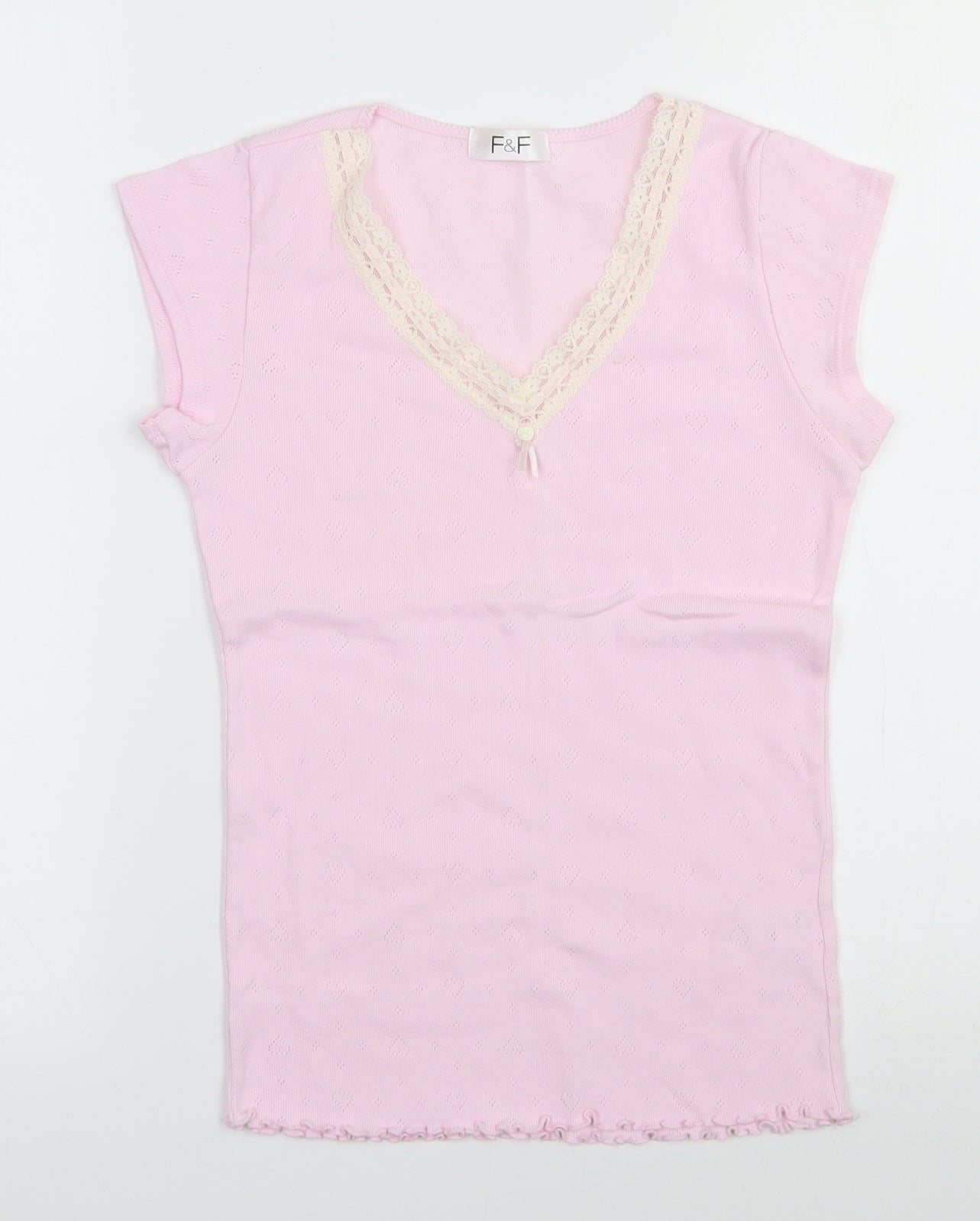F&F Womens Pink  Cotton Basic T-Shirt Size S V-Neck
