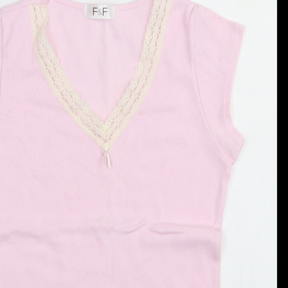 F&F Womens Pink  Cotton Basic T-Shirt Size S V-Neck