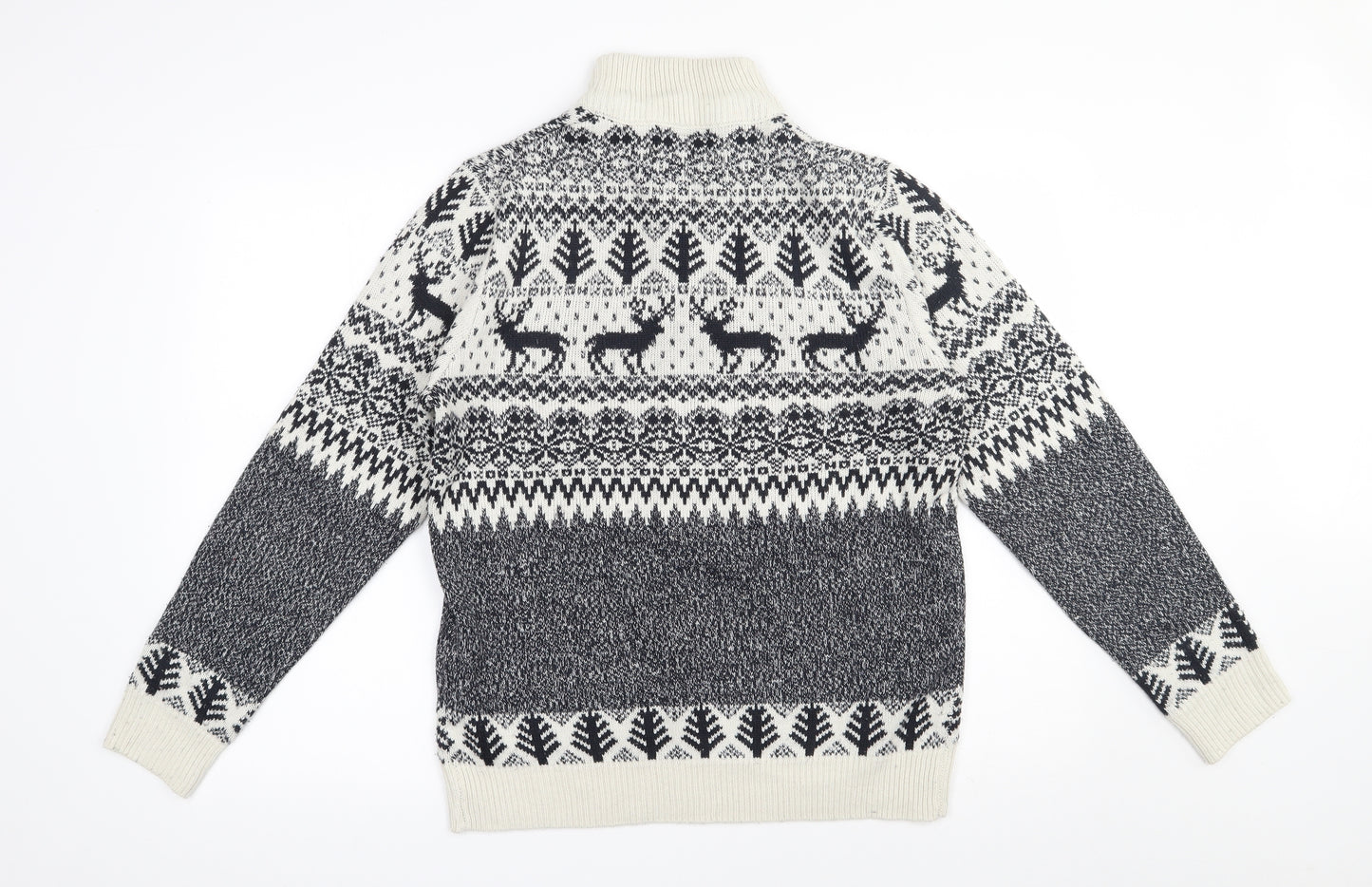 Threadbare Mens Ivory High Neck Fair Isle Acrylic Pullover Jumper Size S