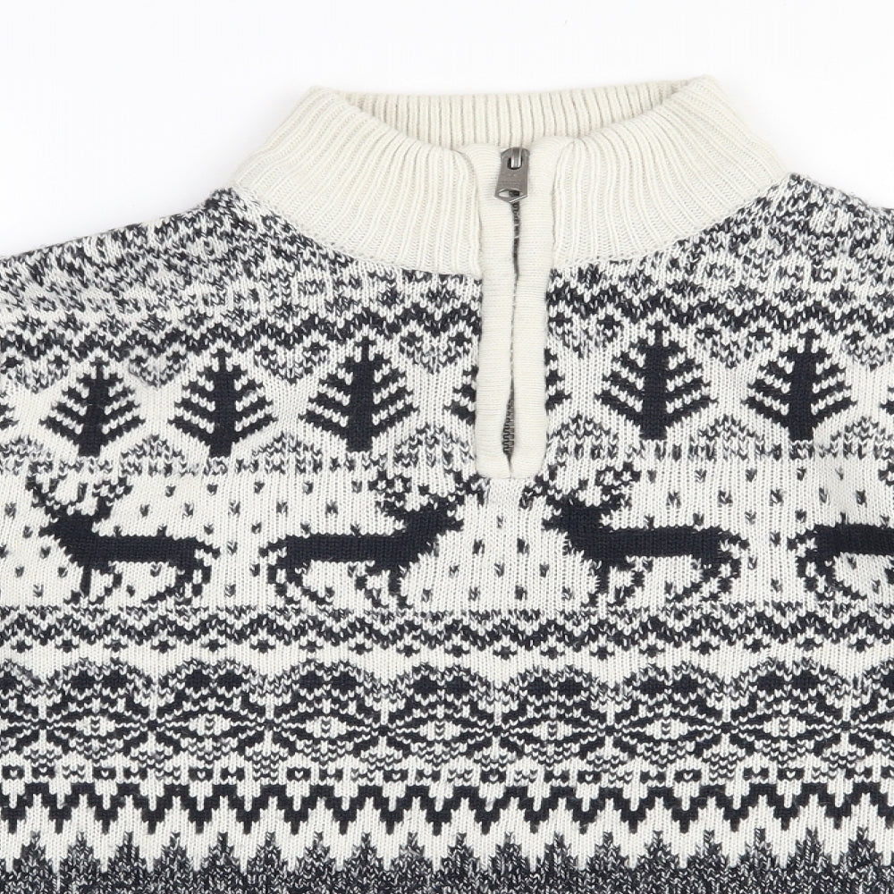 Threadbare Mens Ivory High Neck Fair Isle Acrylic Pullover Jumper Size S