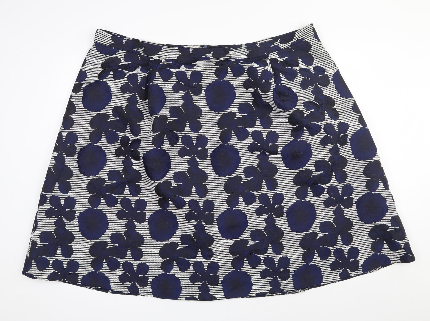 AX Paris Womens Blue Floral Polyester A-Line Skirt Size 26   Zip