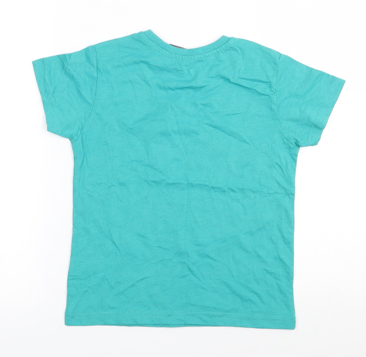 Primark Boys Green  Cotton Basic T-Shirt Size 6-7 Years Round Neck Pullover - Dinosaur print