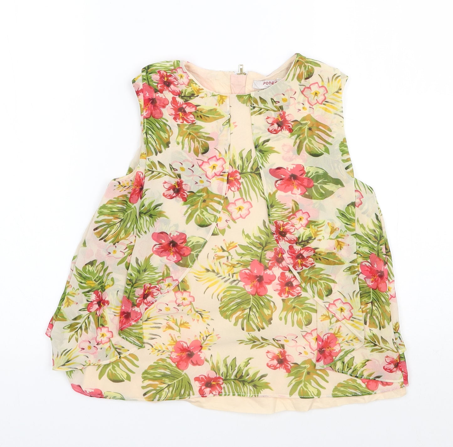 Poney Collection Girls Multicoloured Floral Polyester Basic Blouse Size 9-10 Years Round Neck Zip
