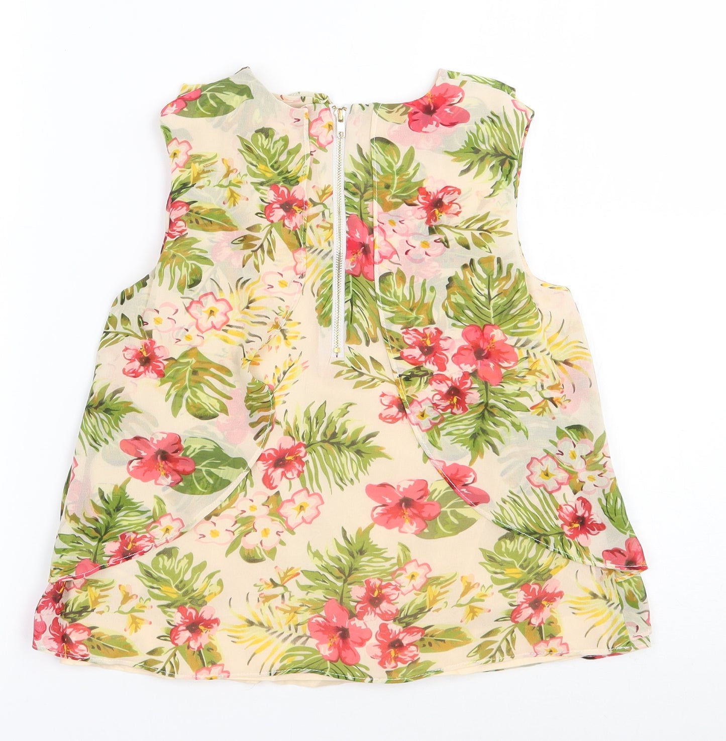 Poney Collection Girls Multicoloured Floral Polyester Basic Blouse Size 9-10 Years Round Neck Zip