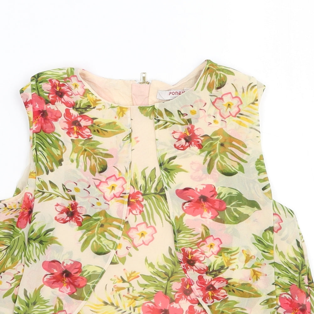 Poney Collection Girls Multicoloured Floral Polyester Basic Blouse Size 9-10 Years Round Neck Zip