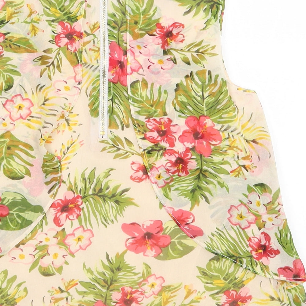 Poney Collection Girls Multicoloured Floral Polyester Basic Blouse Size 9-10 Years Round Neck Zip