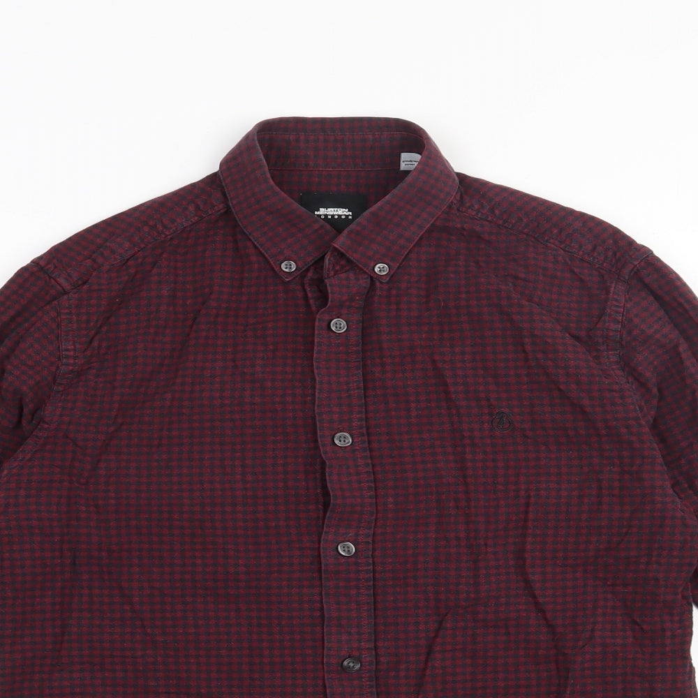 Burton Mens Red Check Cotton  Button-Up Size S Collared Button
