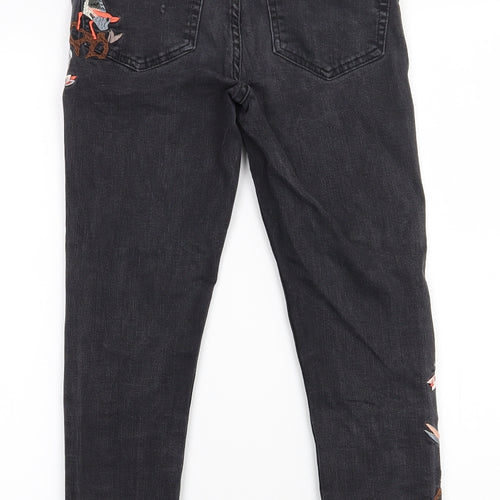 Topshop Womens Black Floral Cotton Skinny Jeans Size 28 in L30 in Regular Zip
