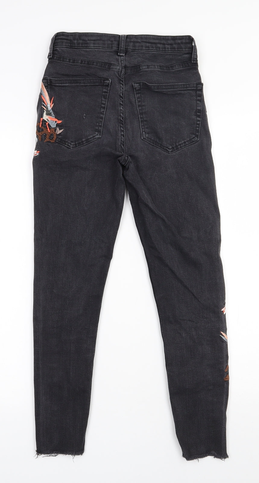 Topshop Womens Black Floral Cotton Skinny Jeans Size 28 in L30 in Regular Zip