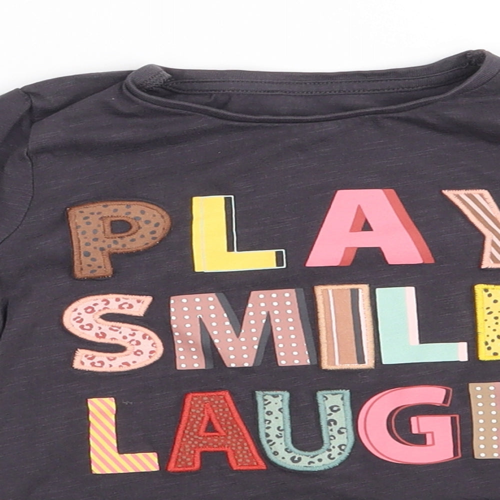 F&F Girls Grey  Cotton Basic T-Shirt Size 4-5 Years Round Neck Pullover