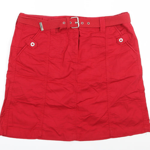 BHS Womens Red  Cotton Cargo Skirt Size 16   Snap