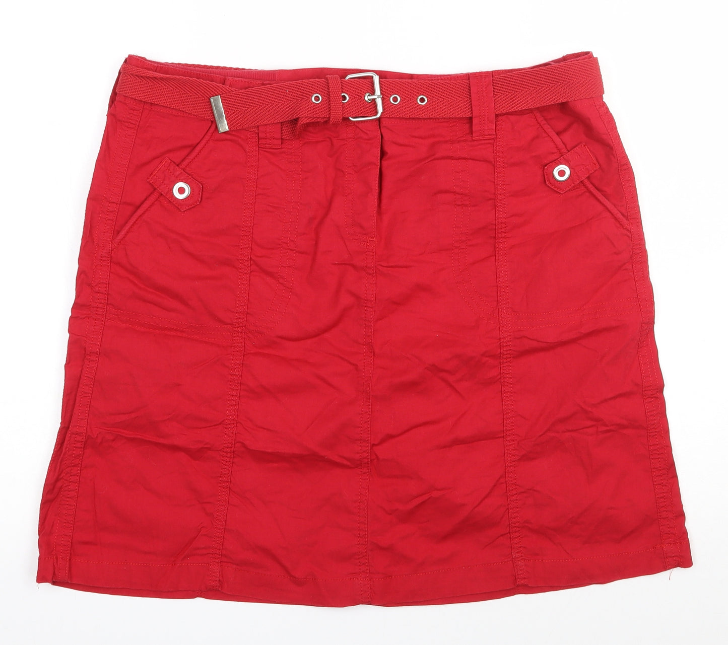 BHS Womens Red  Cotton Cargo Skirt Size 16   Snap