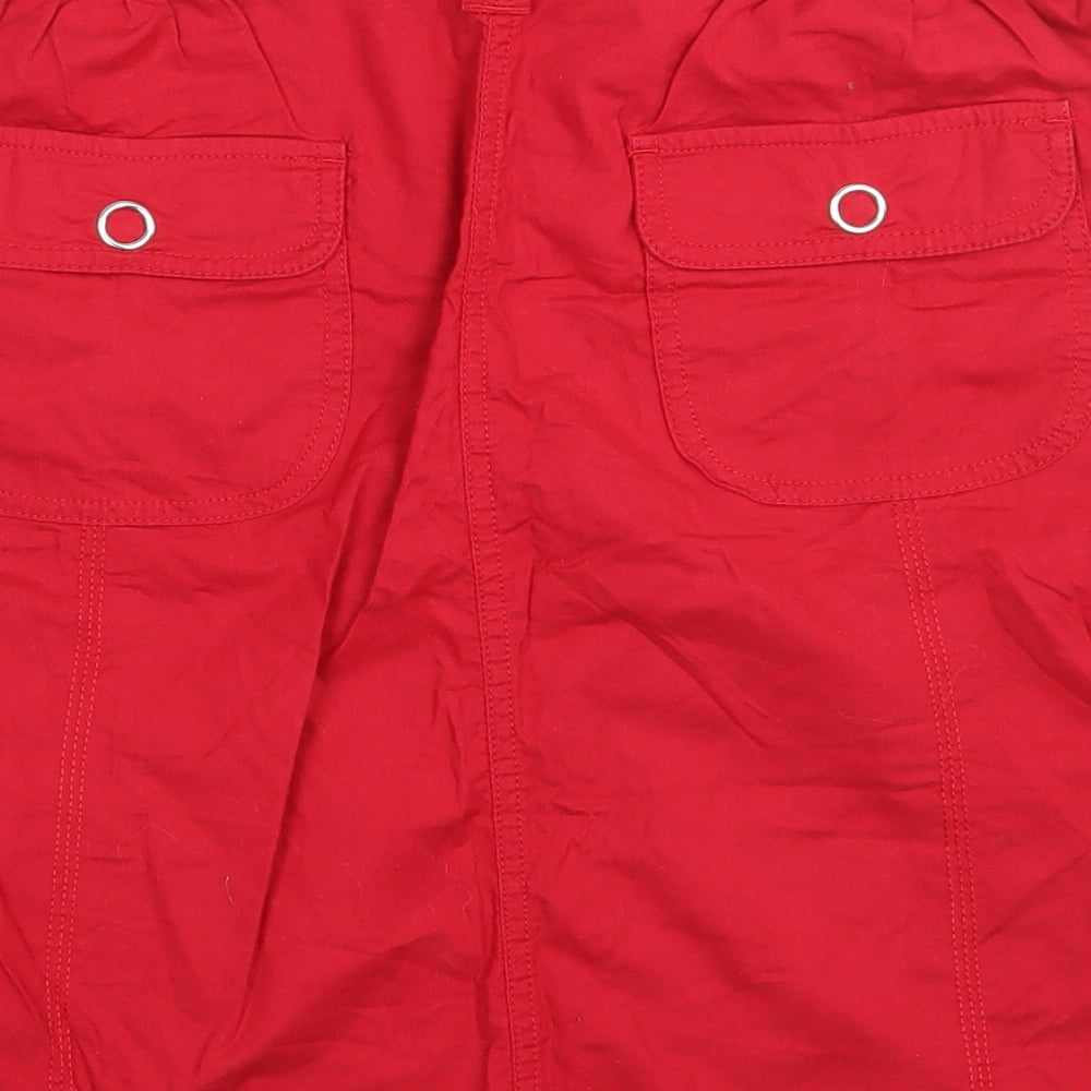 BHS Womens Red  Cotton Cargo Skirt Size 16   Snap