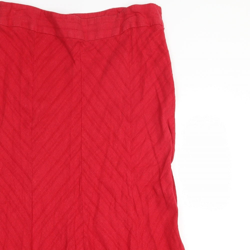 BHS Womens Red  Linen Swing Skirt Size 16   Zip