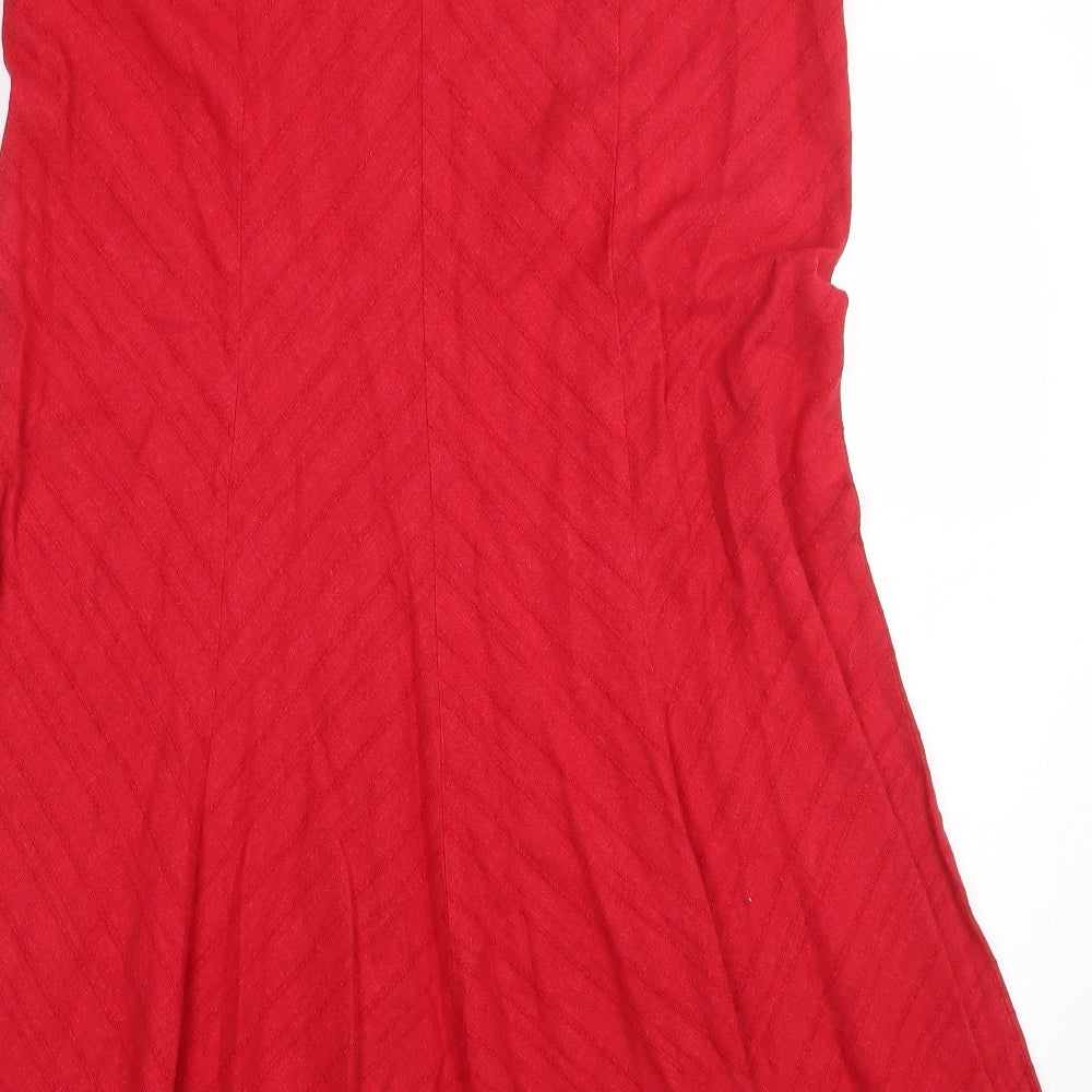 BHS Womens Red  Linen Swing Skirt Size 16   Zip