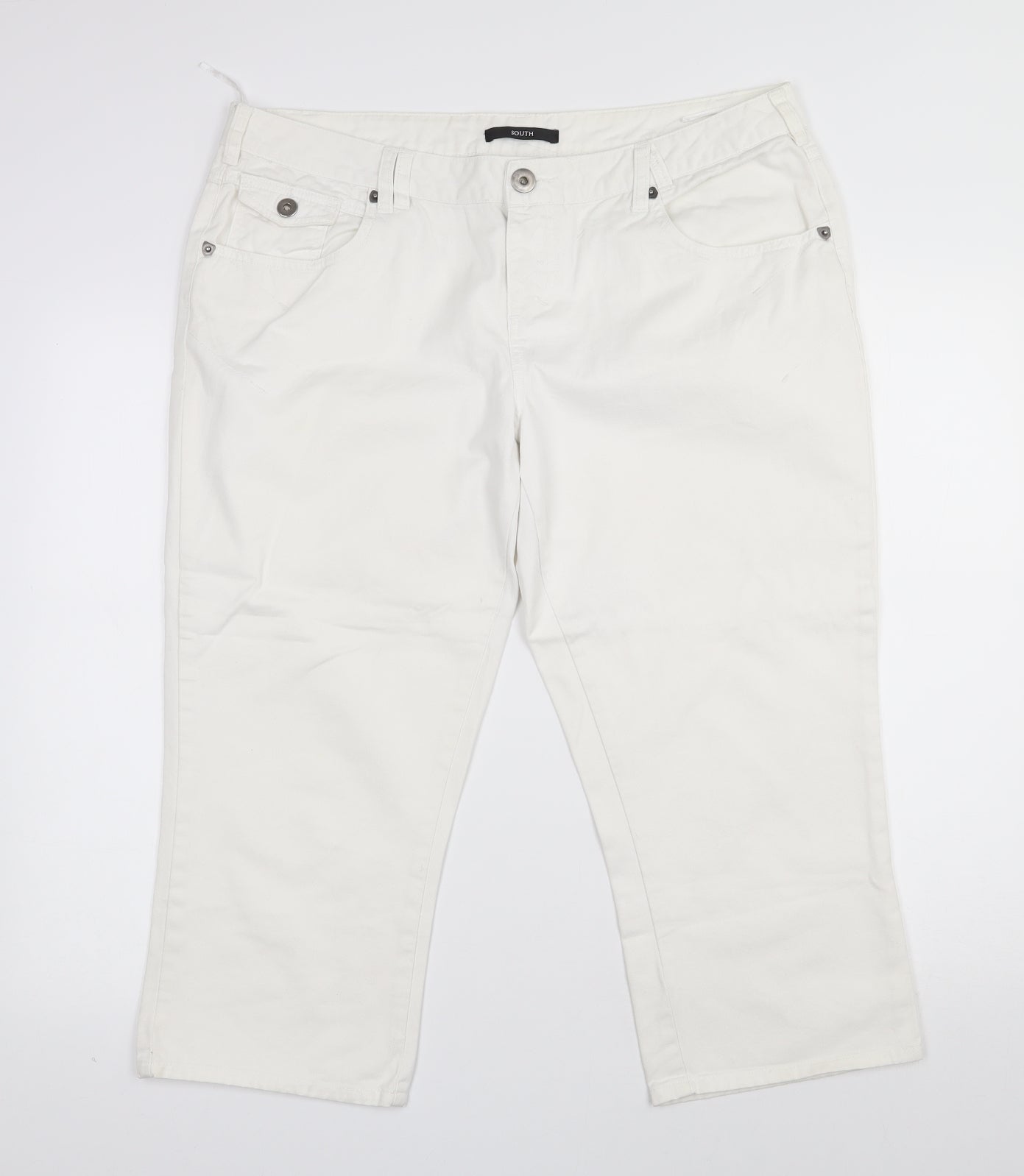 South Womens White  Cotton Cropped Jeans Size 16 L21.5 in Regular Zip