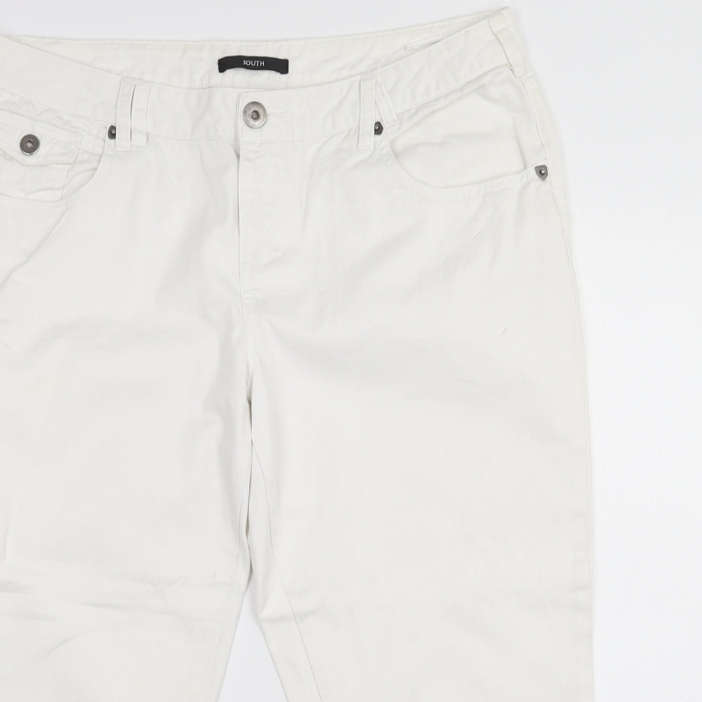 South Womens White  Cotton Cropped Jeans Size 16 L21.5 in Regular Zip