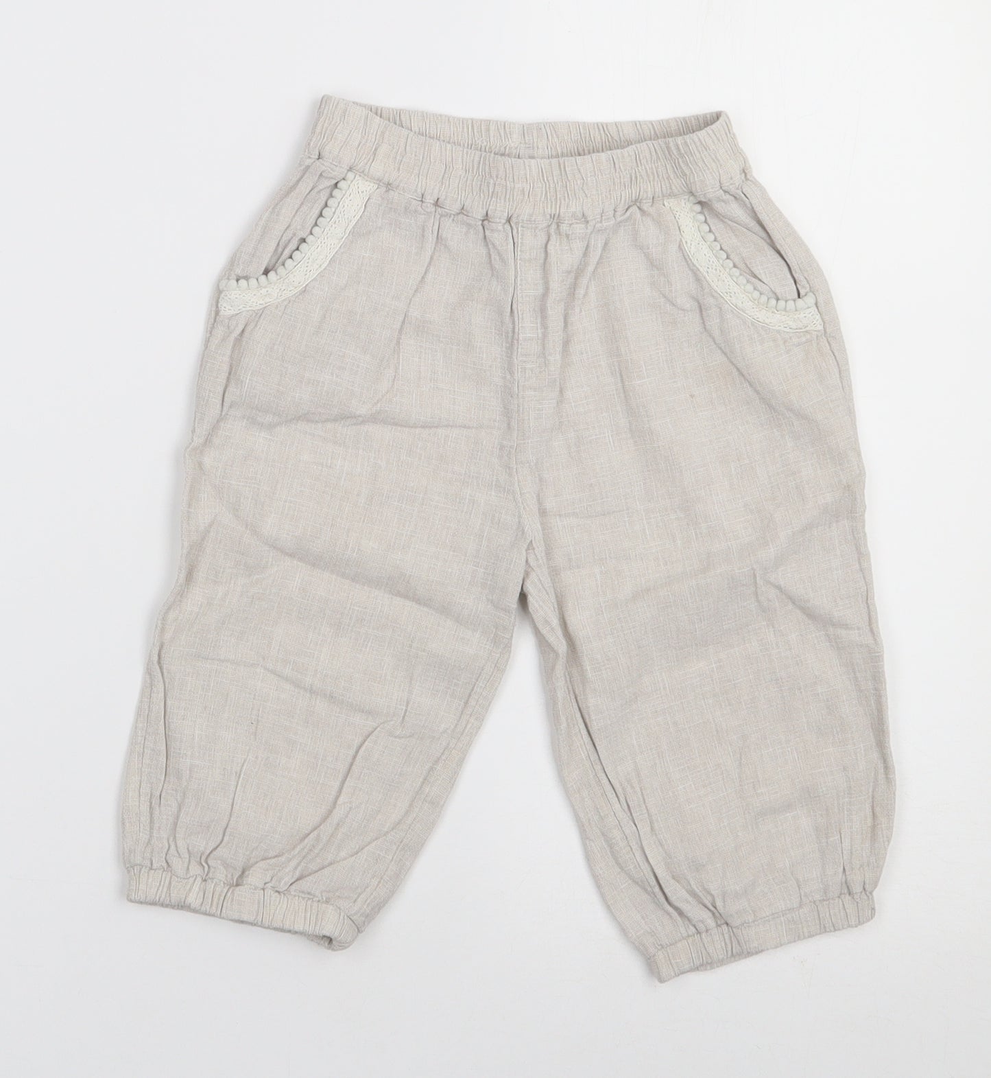 NEXT Girls Beige  Linen Bloomer Trousers Size 3-4 Years  Regular Pullover