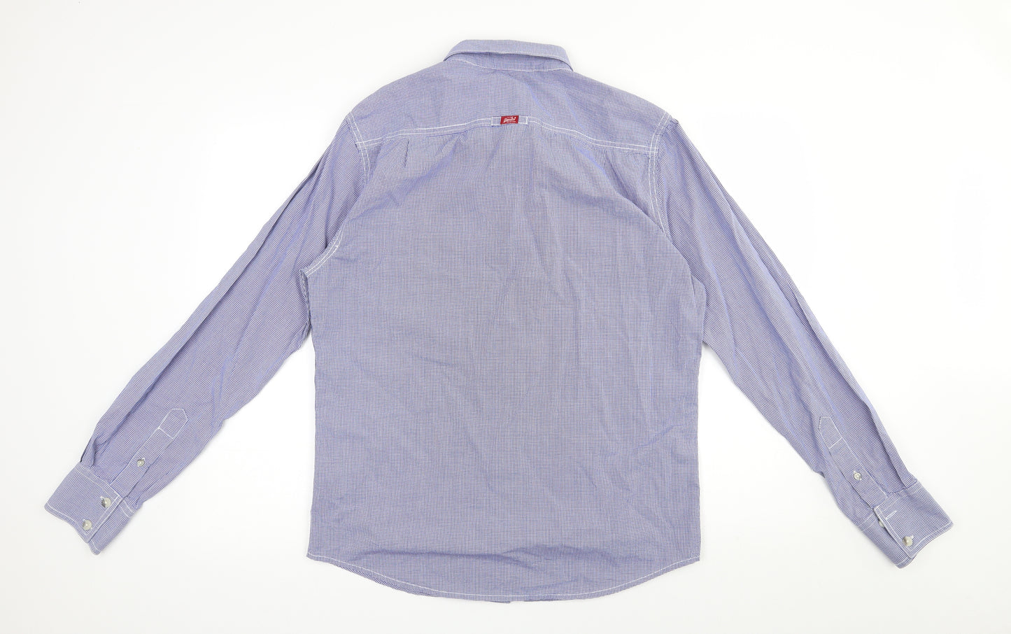 Superdry Mens Blue Check Cotton  Button-Up Size L Collared Button