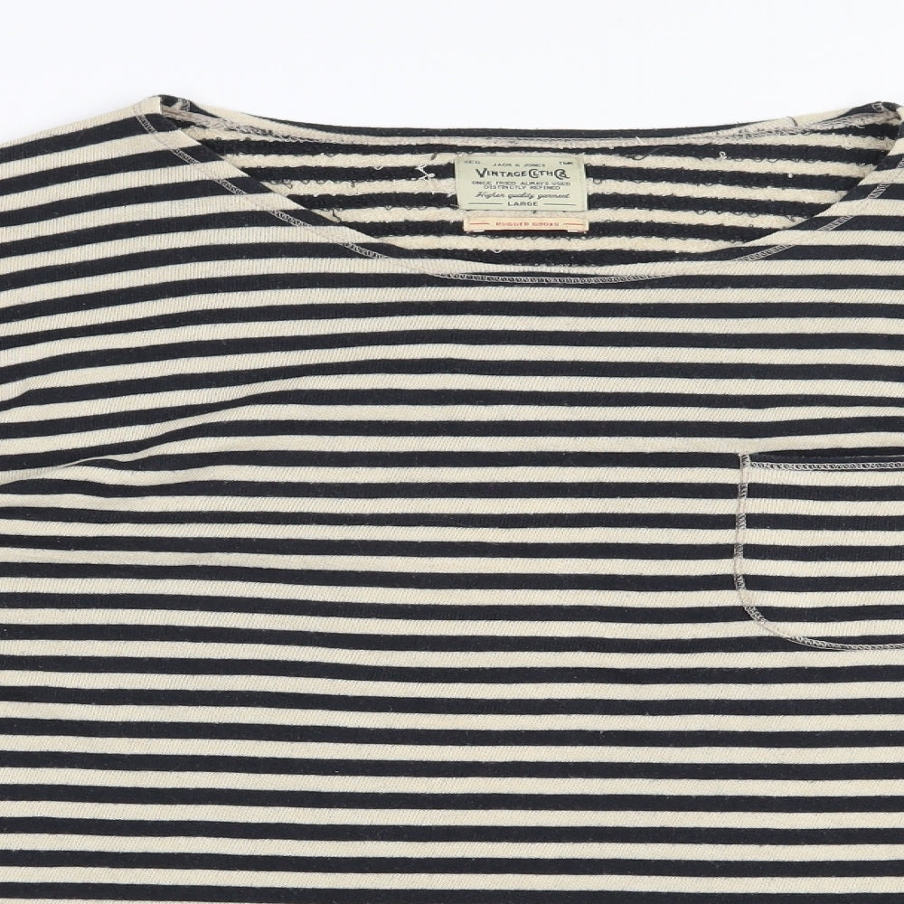 JACK & JONES Womens Beige Round Neck Striped Polyester Pullover Jumper Size L