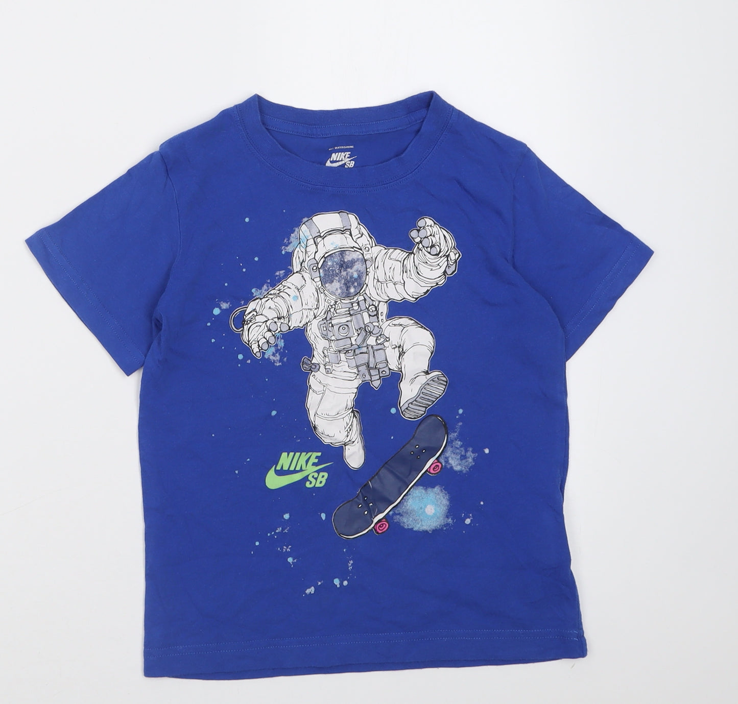Nike Boys Blue  Cotton Basic T-Shirt Size 6-7 Years Crew Neck Pullover