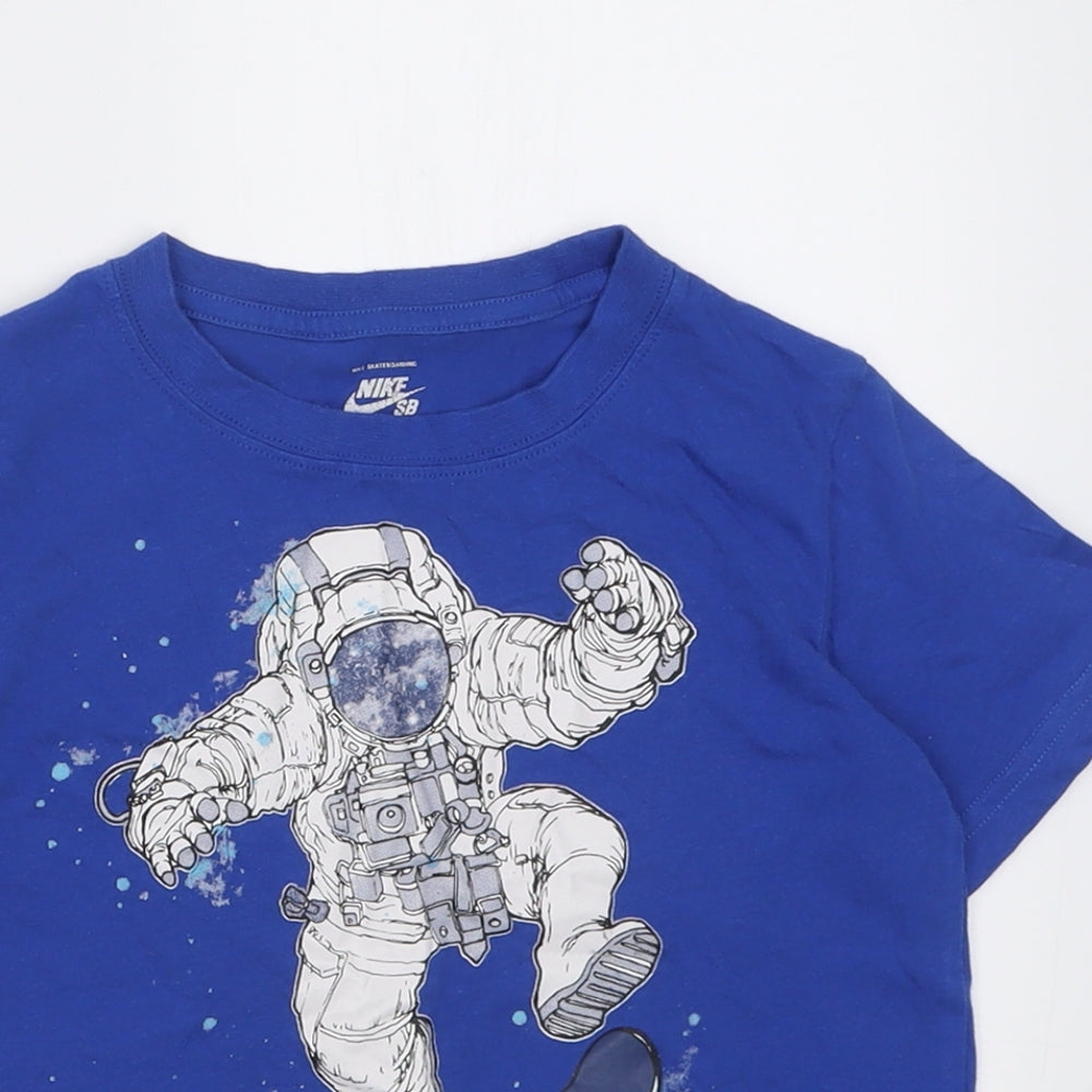Nike Boys Blue  Cotton Basic T-Shirt Size 6-7 Years Crew Neck Pullover