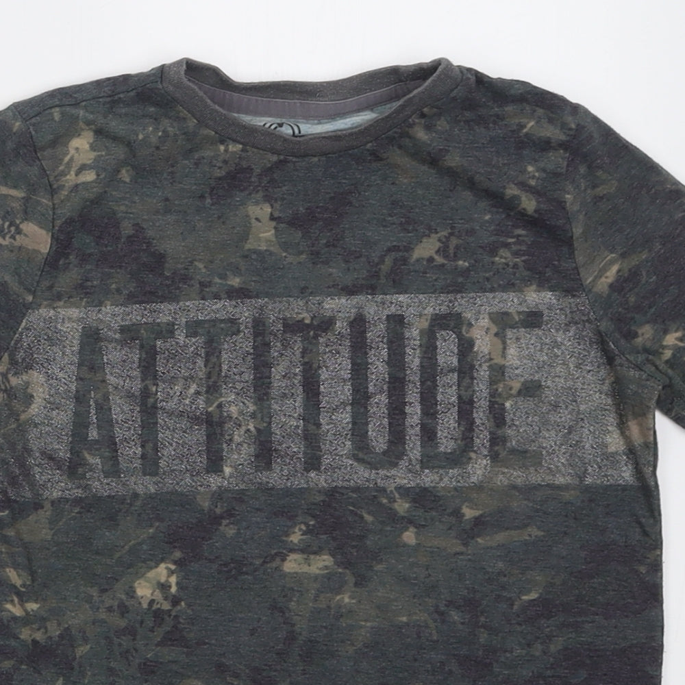 F&F Boys Green Camouflage Polyester Basic T-Shirt Size 8-9 Years Crew Neck Pullover - Attitude