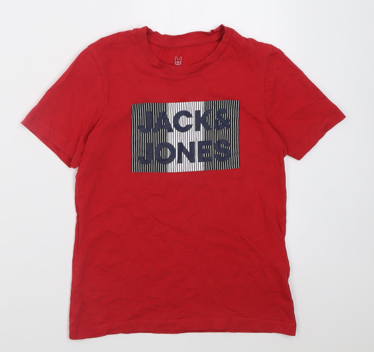 JACK & JONES Boys Red  Cotton Basic T-Shirt Size 10 Years Crew Neck Pullover