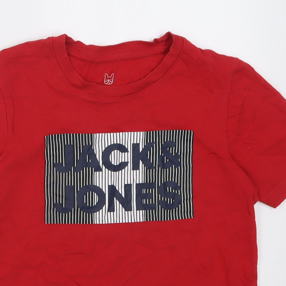 JACK & JONES Boys Red  Cotton Basic T-Shirt Size 10 Years Crew Neck Pullover