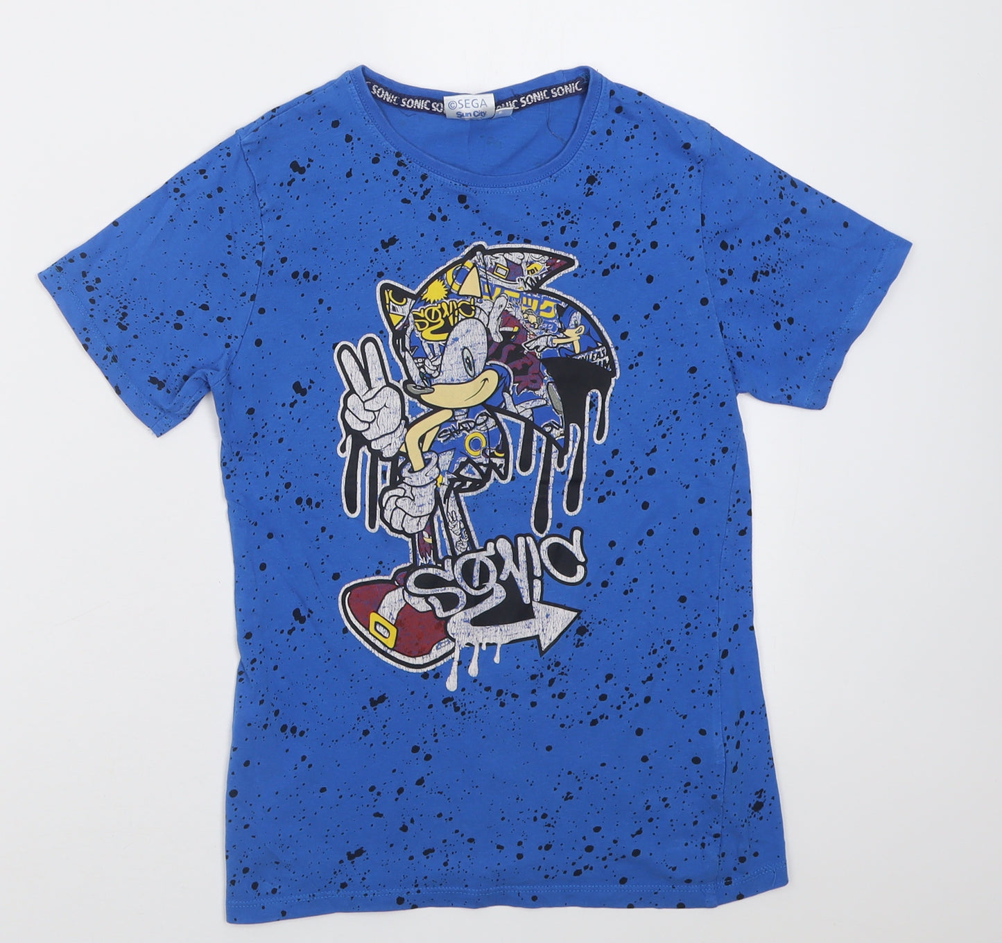 Sonic the Hedgehog Boys Blue  Cotton Basic T-Shirt Size 11-12 Years Crew Neck Pullover