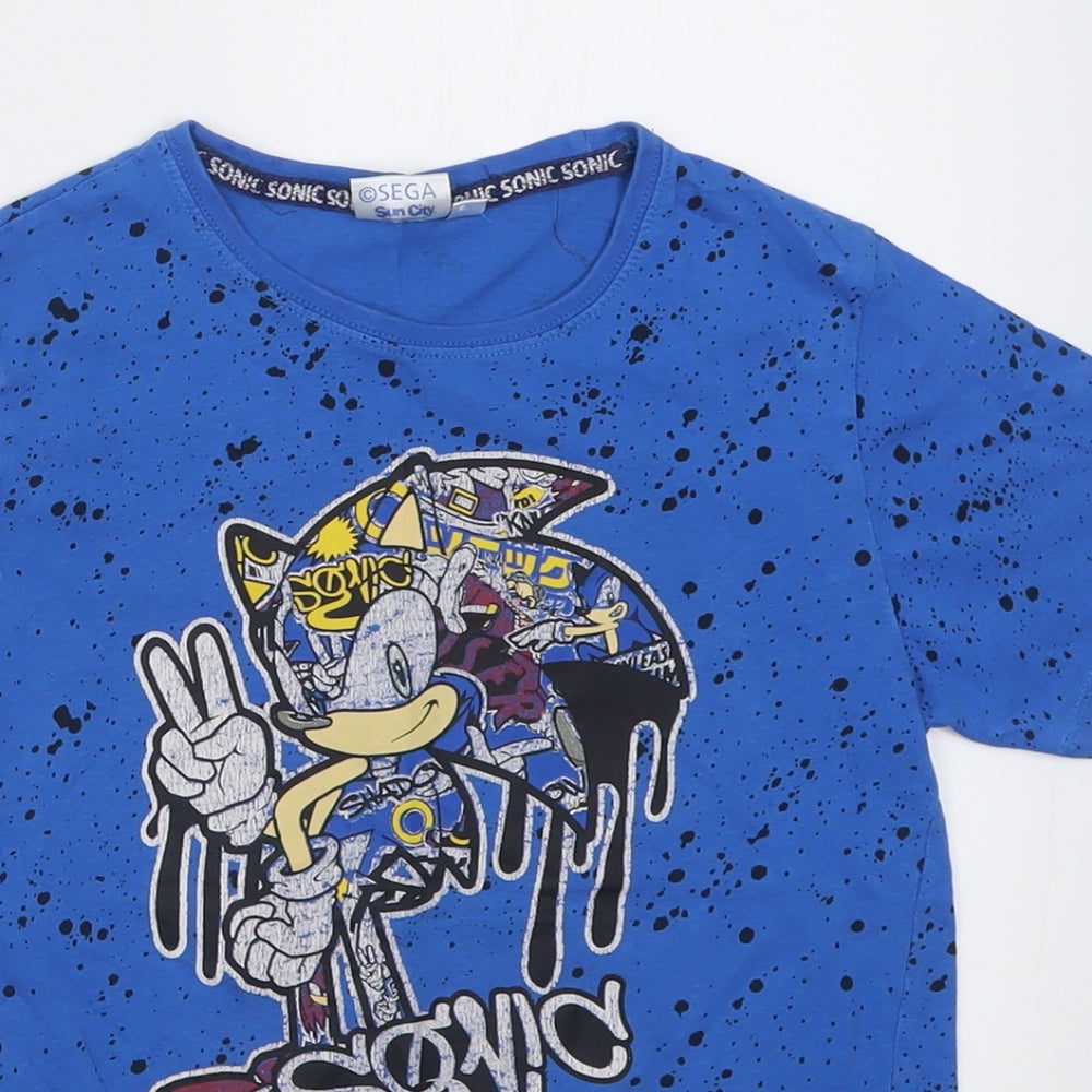 Sonic the Hedgehog Boys Blue  Cotton Basic T-Shirt Size 11-12 Years Crew Neck Pullover
