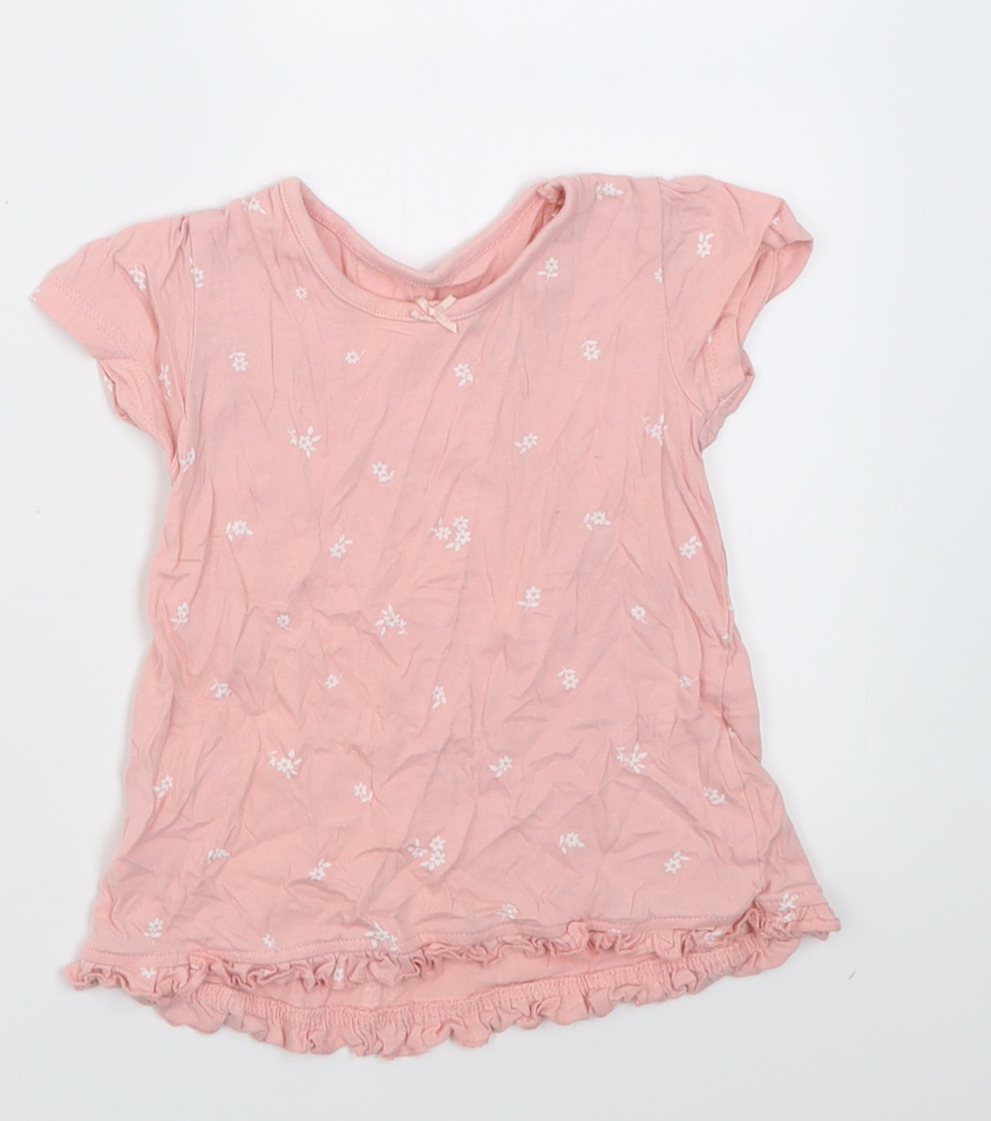 George Girls Pink Floral Cotton Basic T-Shirt Size 12-18 Months Crew Neck Pullover