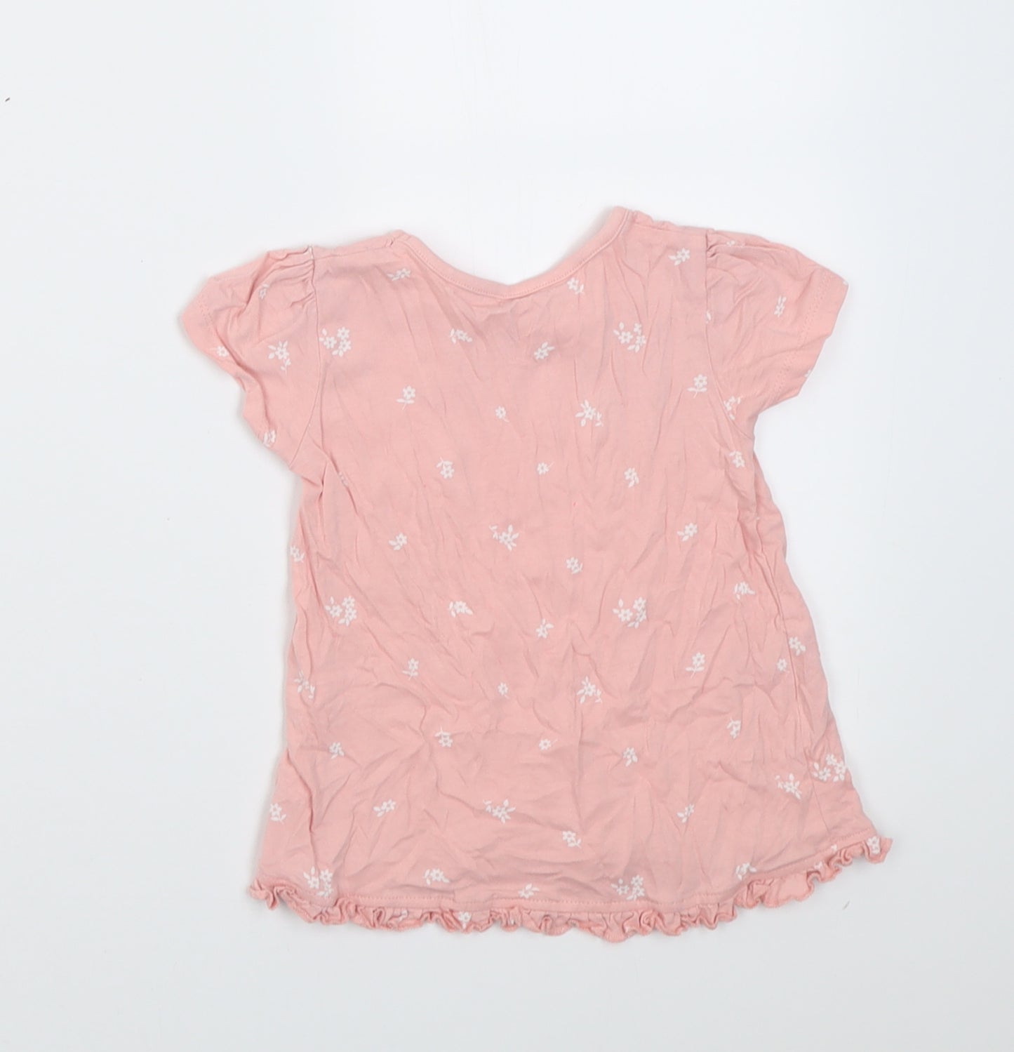 George Girls Pink Floral Cotton Basic T-Shirt Size 12-18 Months Crew Neck Pullover