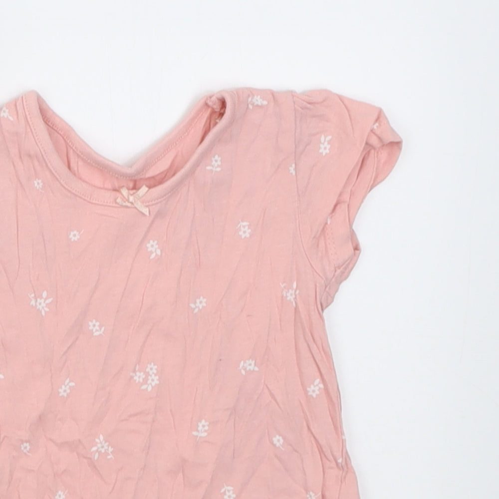 George Girls Pink Floral Cotton Basic T-Shirt Size 12-18 Months Crew Neck Pullover