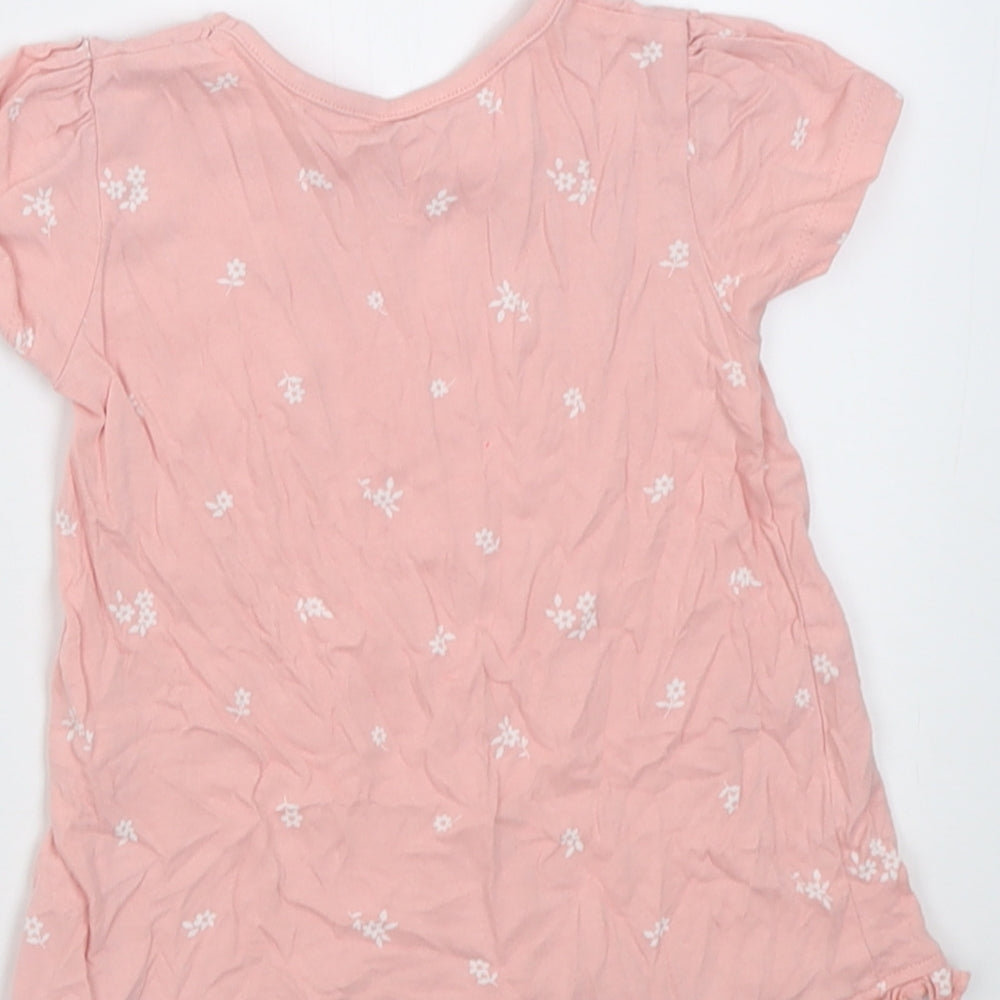 George Girls Pink Floral Cotton Basic T-Shirt Size 12-18 Months Crew Neck Pullover