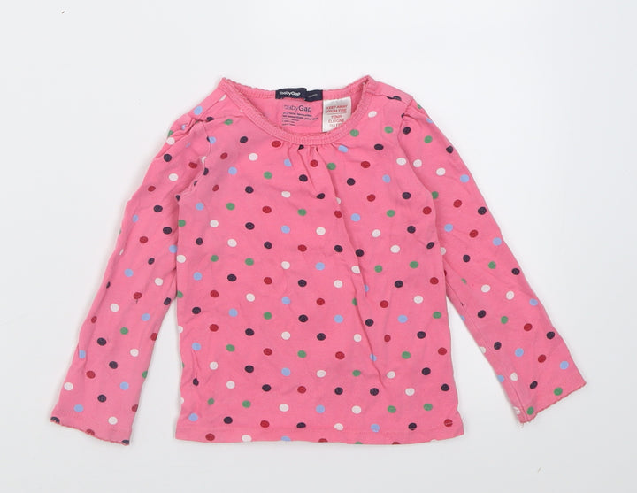 Gap Girls Multicoloured Polka Dot Cotton Basic Casual Size 2 Years Crew Neck Pullover