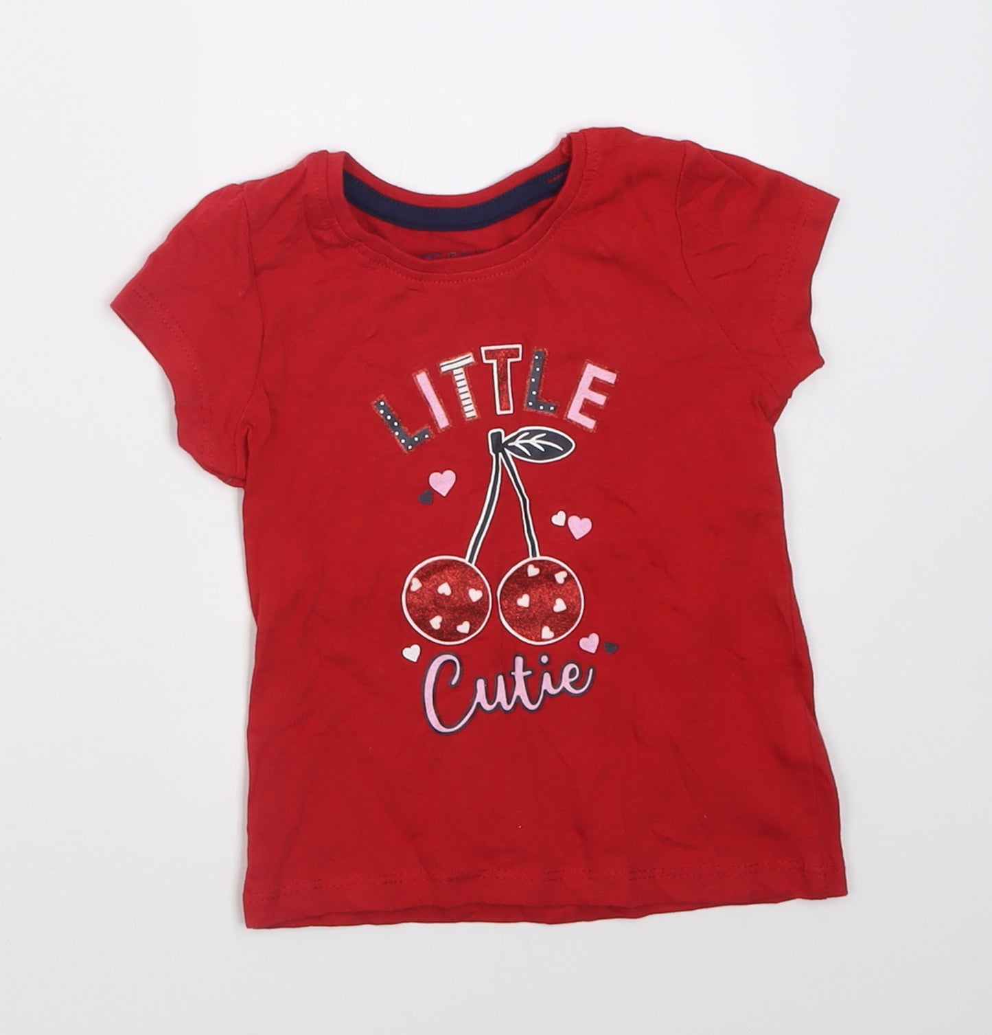 Primark Girls Red  Cotton Basic T-Shirt Size 12-18 Months Crew Neck Pullover