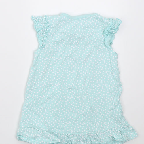 George Girls Blue Polka Dot Cotton A-Line  Size 12-18 Months  Crew Neck Button - minnie mouse