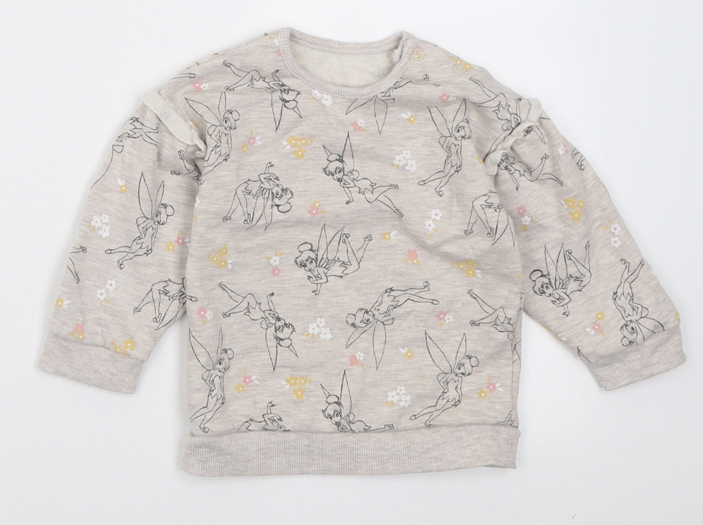 George Girls Brown Geometric Cotton Pullover Jumper Size 12-18 Months  Button - Tinkerbell