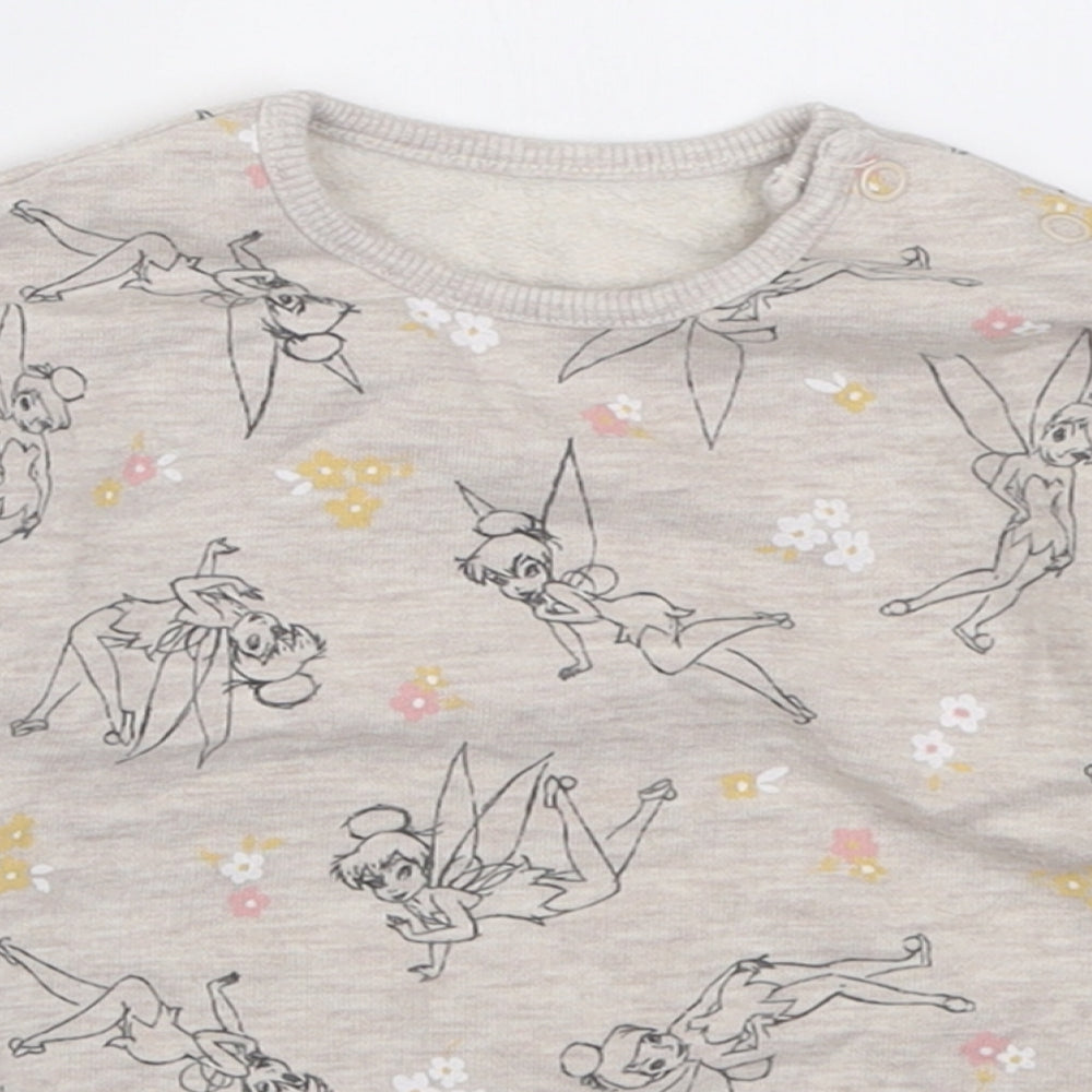 George Girls Brown Geometric Cotton Pullover Jumper Size 12-18 Months  Button - Tinkerbell