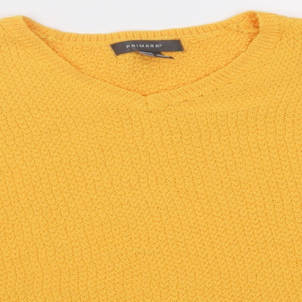 Primark Womens Yellow V-Neck  Polyester Pullover Jumper Size S