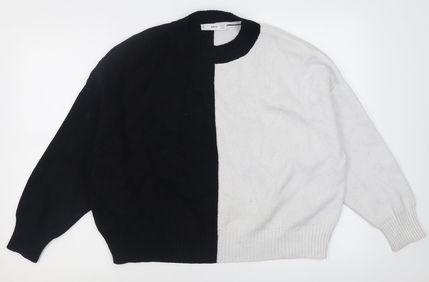 Mango Womens Black Crew Neck Striped Viscose Pullover Jumper Size M